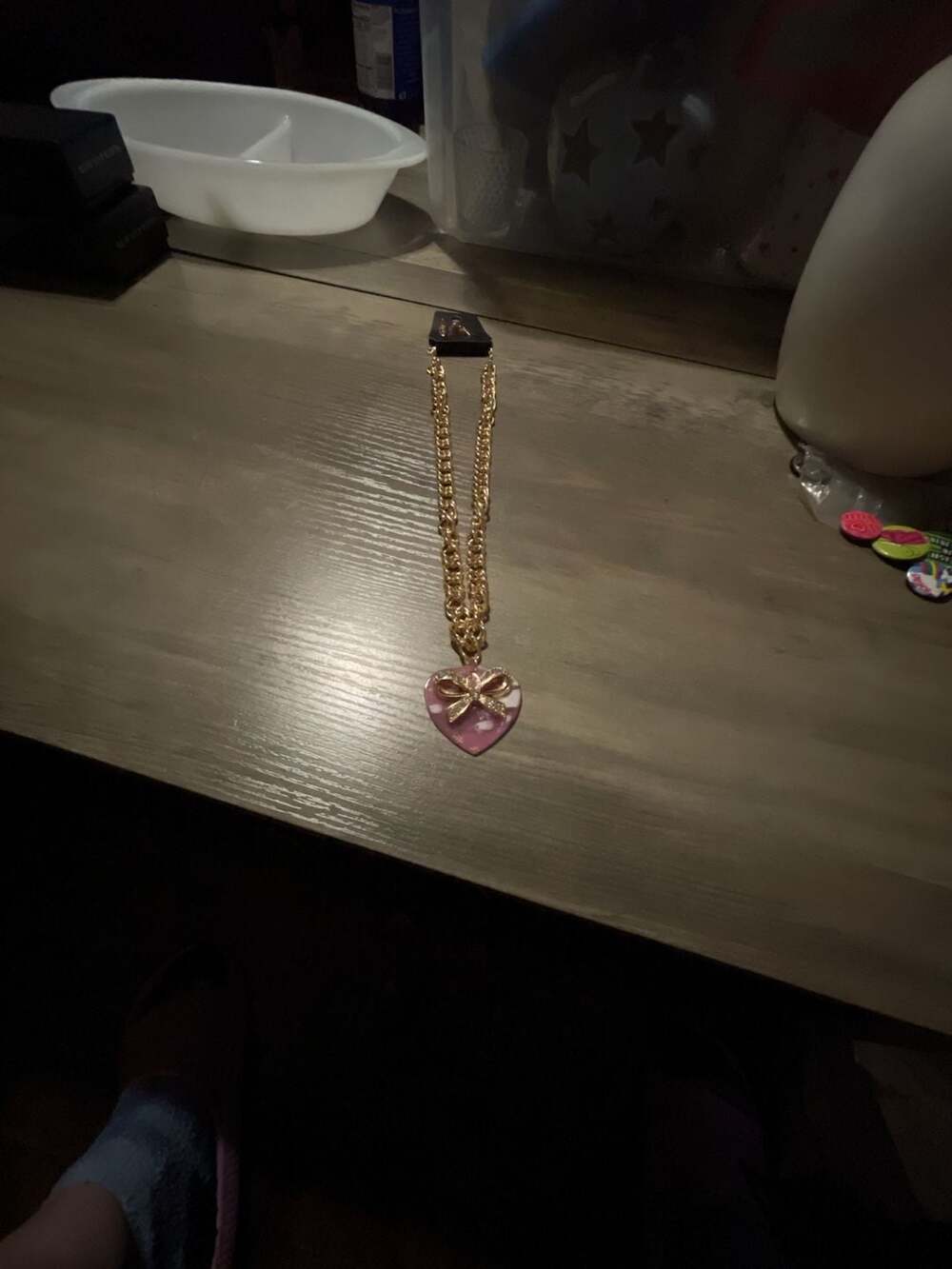 Paparazzi Coquette Cameo Pink Heart Pendant Bow Gold-Tone Chain Necklace
